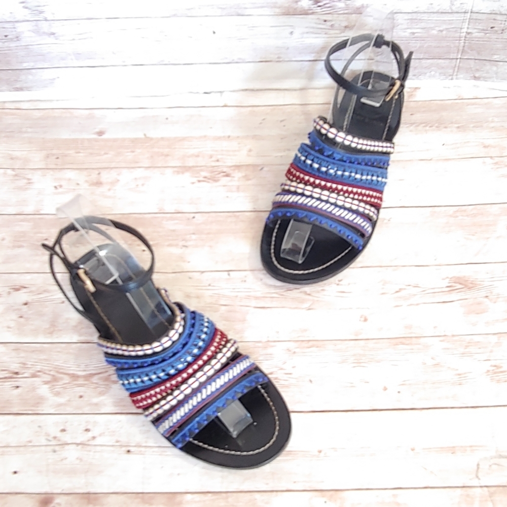 Tory Burch mixed trim embroidered strappy sandals